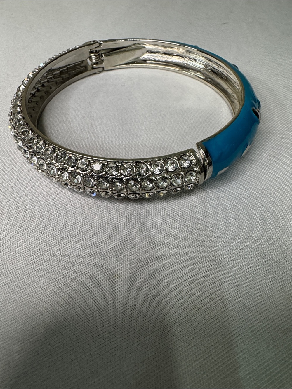Blue Enamel Heart Accent Bangle Bracelet - Picture 3 of 3